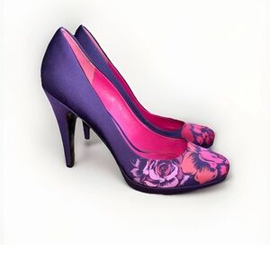 Nine West Purple and Pink Floral Heels